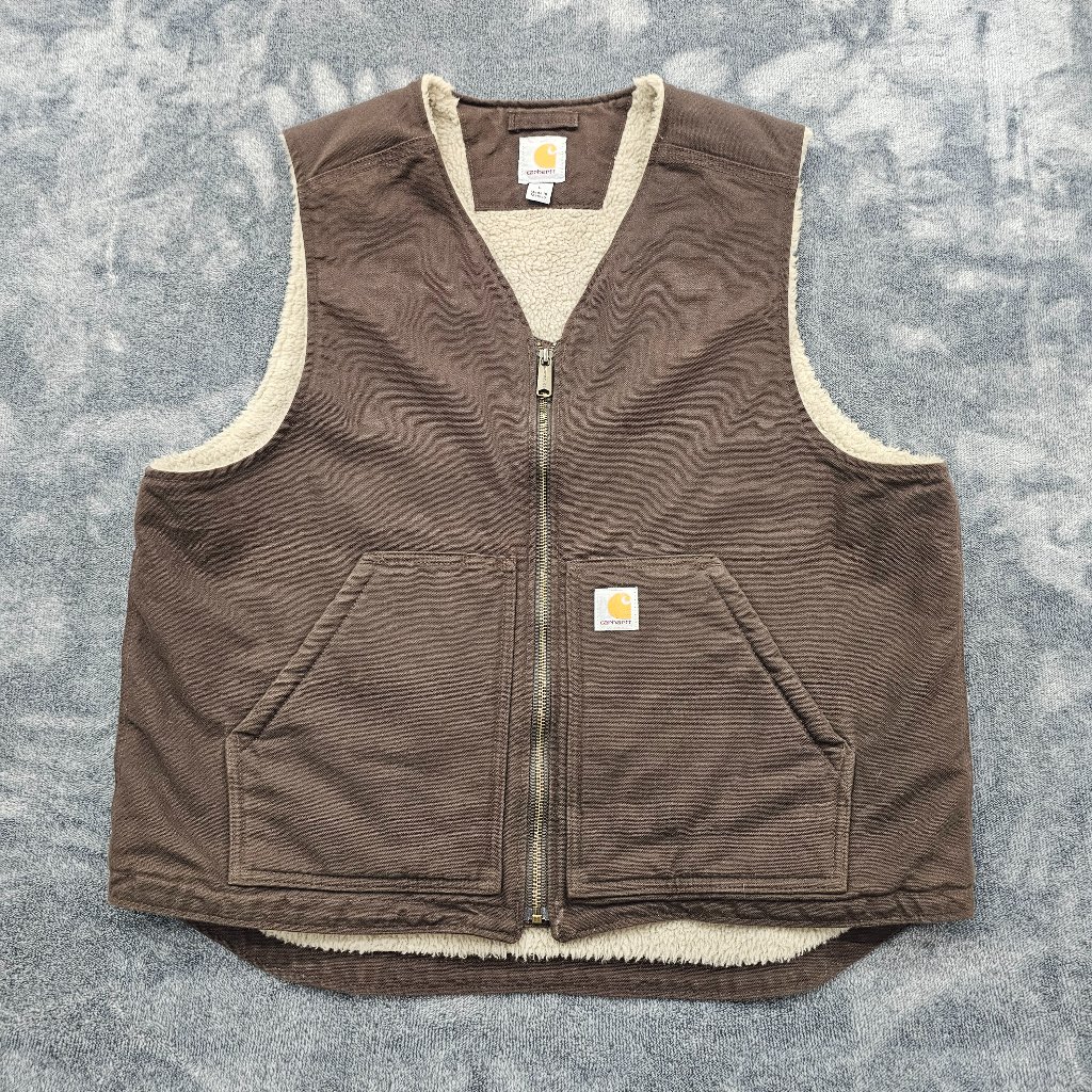 Carhartt Relaxed Fit Washed Duck Sherpa Lined Vest Mens Size Large Canvas 104394